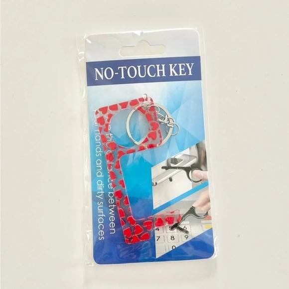 No-Touch Key and Door Handle Opener Keychain Red Heart Print Design - Picture 4 of 4